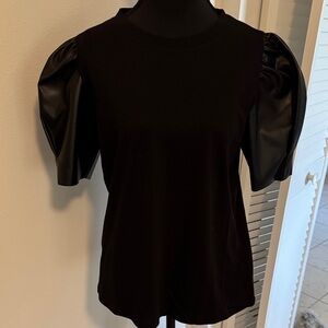 Michael Kors Elegant Black Puff Leatherette Sleeve Top NWOT